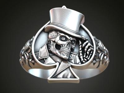 Ring Skull playing card spades hat