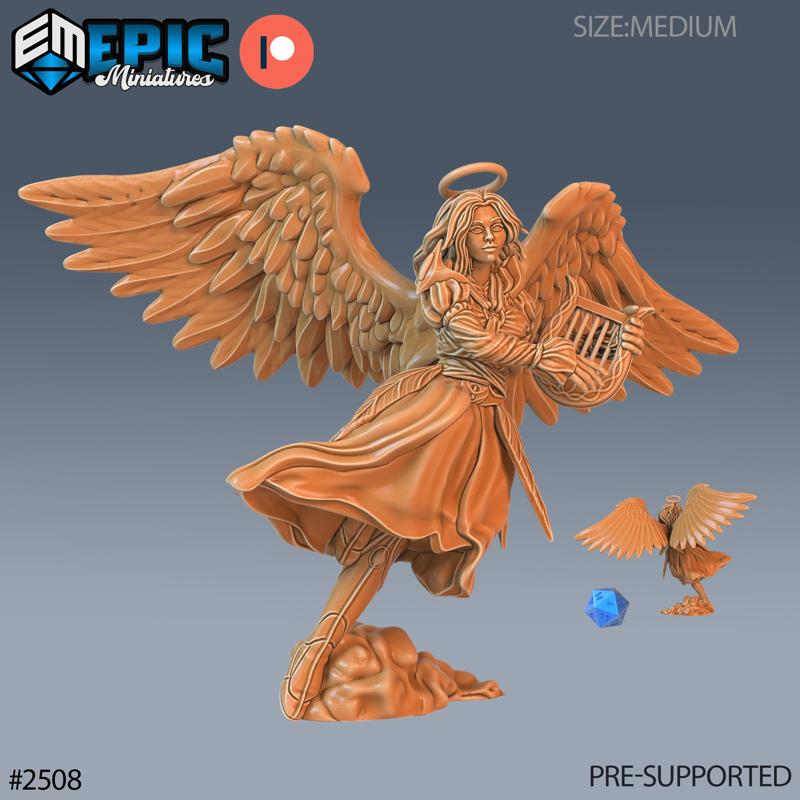 Angel Female Harp / Angelic Soldier / Heavenly High Guardian / Winged Cloud Celestial