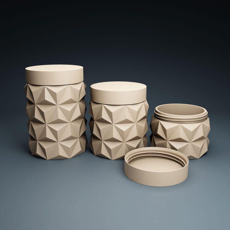 Set of 3 Storage Boxes with Screw Caps - 3D Printing STL File - Instant Download