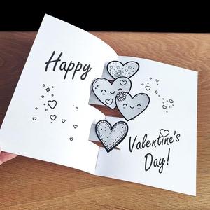 DIY Pop Up Valentine’s Day Card, Instant Download PDF, printable craft activity for kids and grown-ups, make your own cute Happy Hearts card