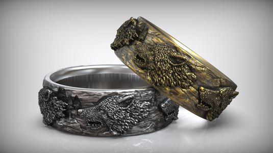 Wolf Head Ring Wild Nature Wedding Band