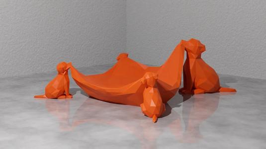 Low Poly Mother & Baby Puppy Dogs Decorative Tray
