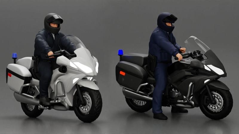 Two police officers riding motorcycle stopped at a red light 3D Model Collection