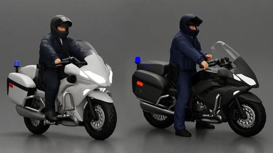 Two police officers riding motorcycle stopped at a red light 3D Model Collection