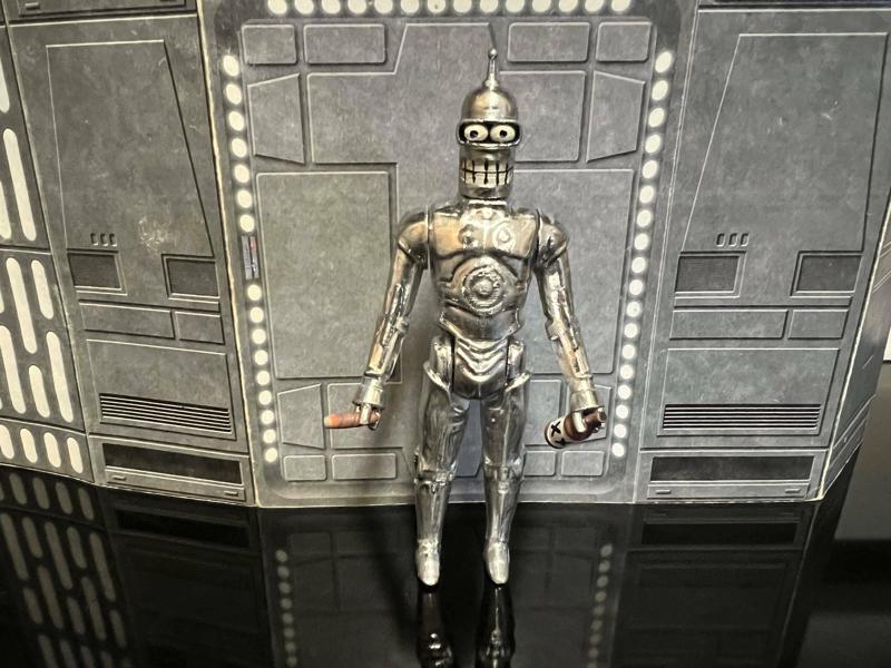 STAR WARS B-NDR DROID, BENDER FUTURAMA, HALLOWEEN SPECIAL 2023, CUSTOM UNPRODUCED KENNER, HASBRO ACTION FIGURE, 3.75", 1/18, 5POA
