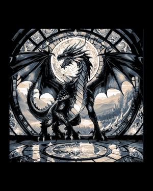 Classic Grand Dragon in front of a stained glass window in the Castle – Fantasy Hueforge art