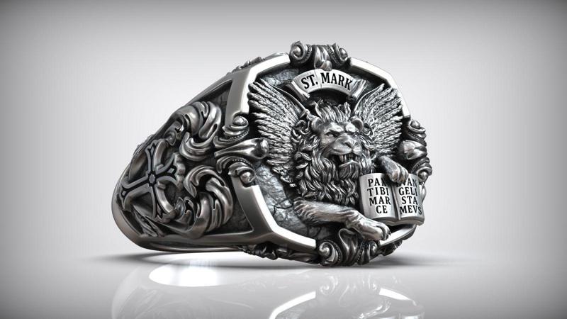 Saint Mark Lion Evangelist Cross Pattern Signet