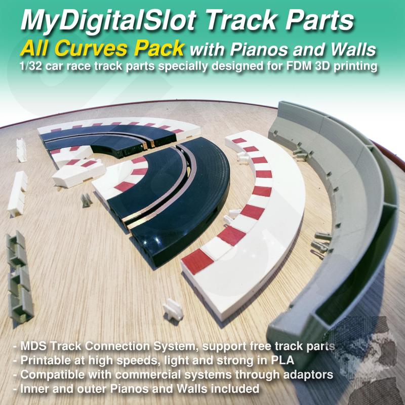 MyDigitalSlot All Curves Pack, 3D printed, DIY track parts for your 1/32 Slot Car Racing Game