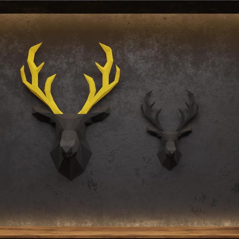 Low poly deer head with replaceable magnetic antlers