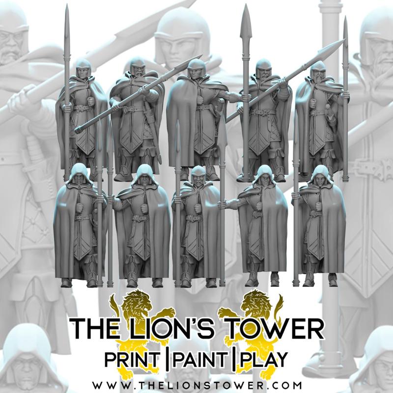 Cloaked Noble Guard with Spears (Set of 10 x 32mm scale presupported miniatures)