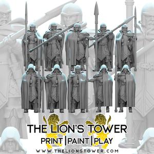 Cloaked Noble Guard with Spears (Set of 10 x 32mm scale presupported miniatures)