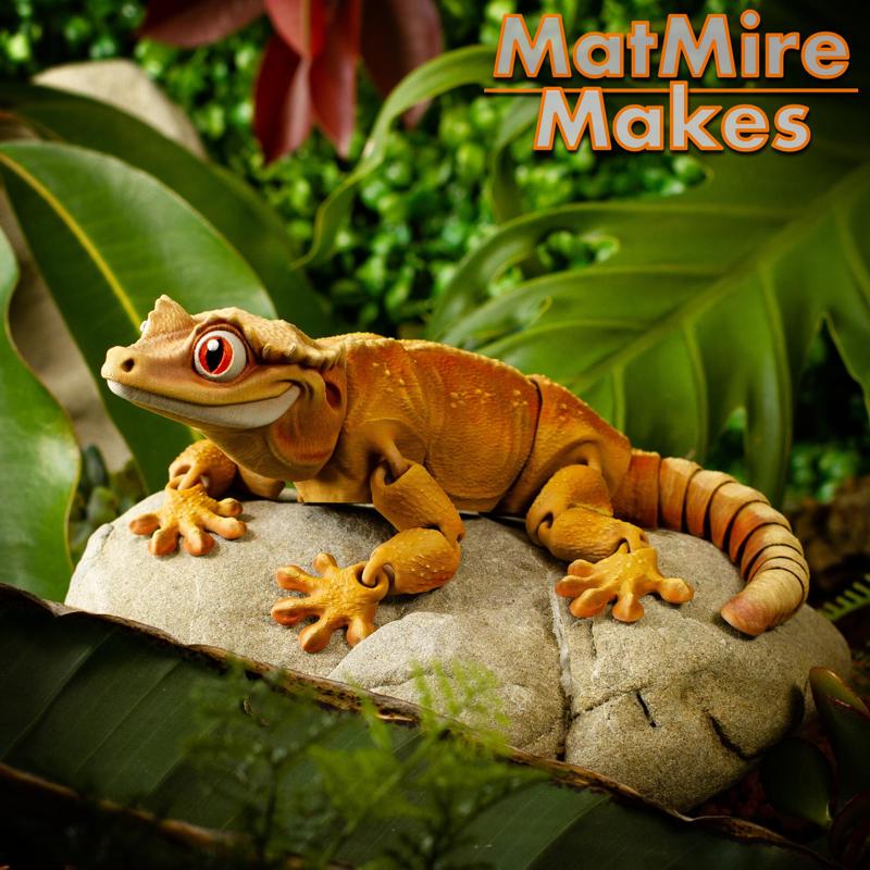 Crested Gecko Articulated Toy, Snap-Fit Head, Cute Flexi