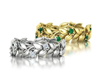 Floral Diamond Eternity Band Ring Leaves Wedding Band