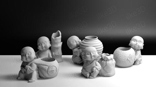Buddhas chinese figurines 3D Model Collection