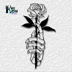 skeleton hand with rose wall art