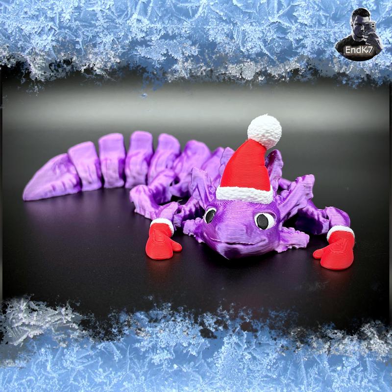 Cute articulated Axolotl – Santa Edition