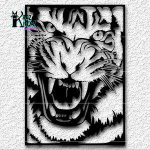 framed roaring tiger wall art jungle wildlife decor big cat
