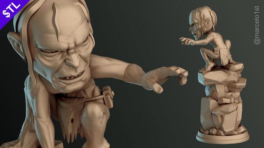CUTE Gollum 3D Model - Customizable with 3 Heads STL File