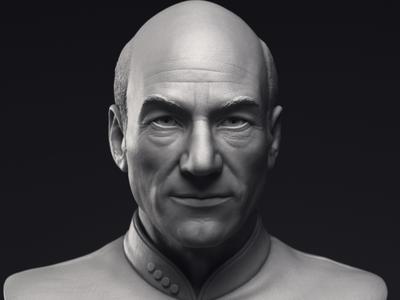 Patrick Stewart as Jean-Luc Picard Bust Printable 3D Model
