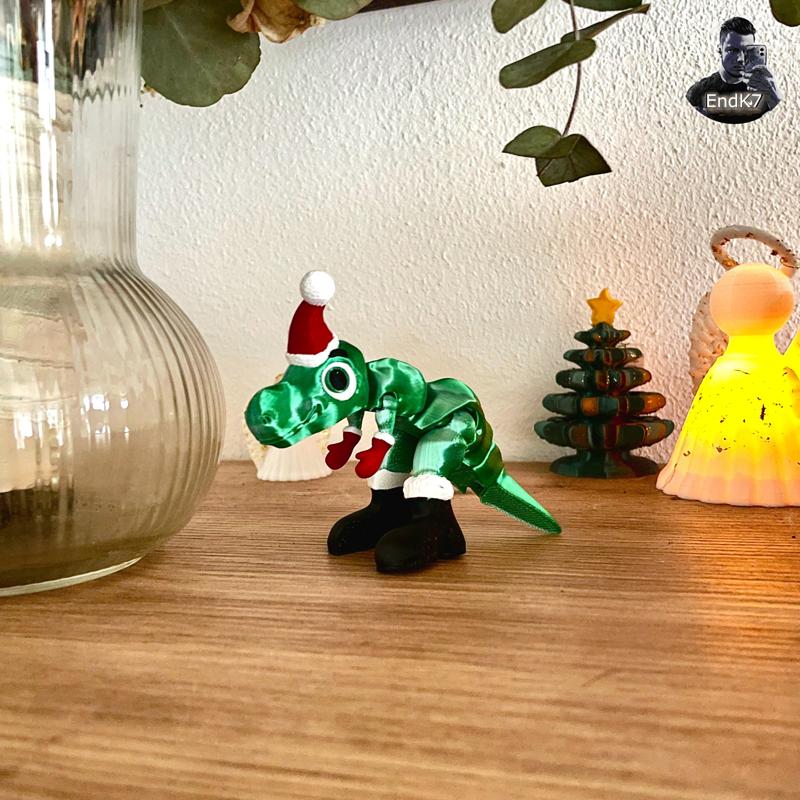 T-Rex Santa Edition – Aticulated – Print in Place – No Supports – Christmas