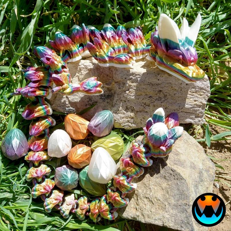 EASTER DRAGON, EASTER BUNNY DRAGON ARTICULATING FLEXI WIGGLE PET, PRINT IN PLACE, FANTASY HOLIDAY DRAGON
