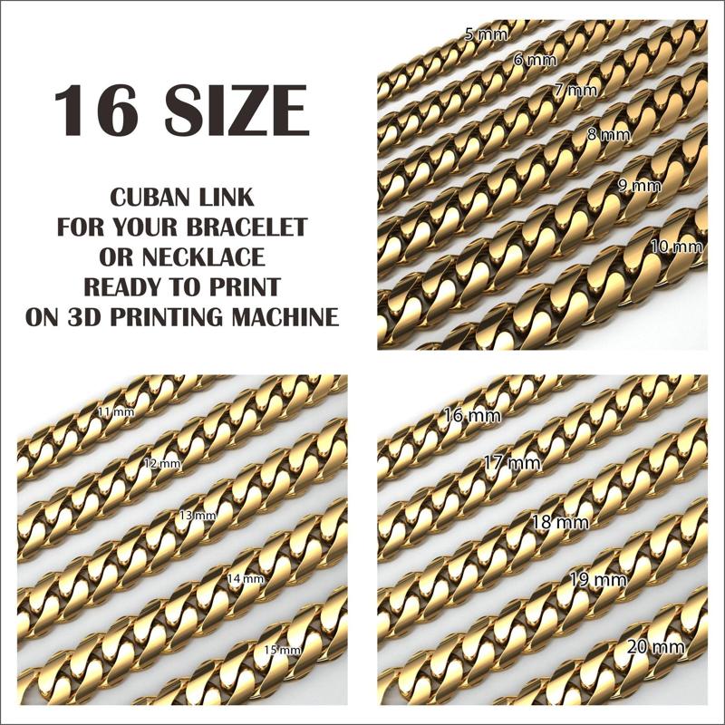 16 SIZE MIAMI CUBAN LINK PONG SET FOR BRACELET OR NECKLACE 3D Model Collection