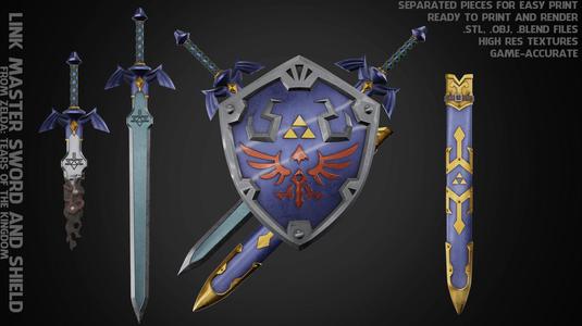 Zelda Tears Of The Kingdom Link Shield and Sword for Cosplay 3D Model Collection