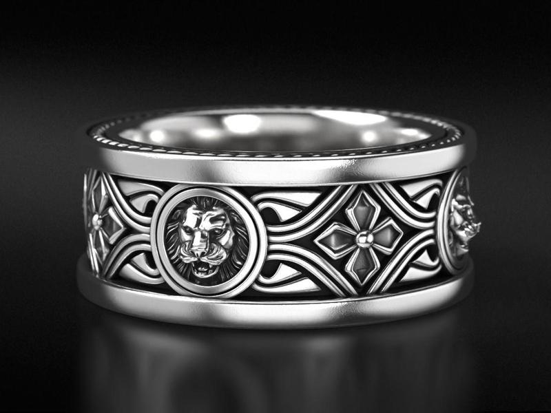 Lion ring with vintage patterns 768