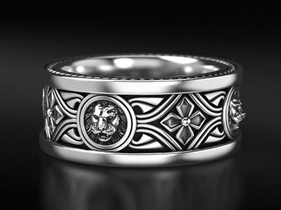 Lion ring with vintage patterns 768