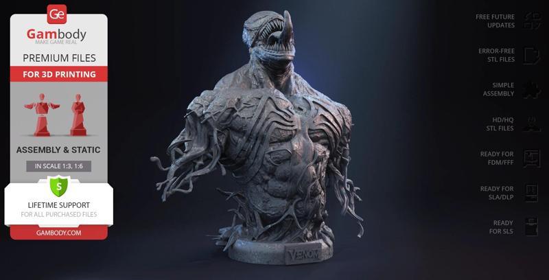 Venom Bust STL files for 3D printing | Assembly Model