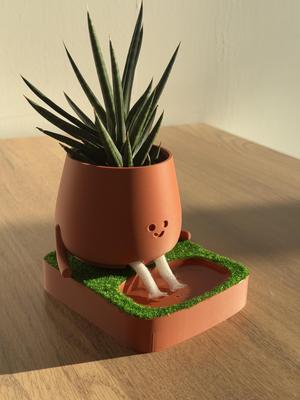 Relaxed planter for easy watering, planter cover with foot in water