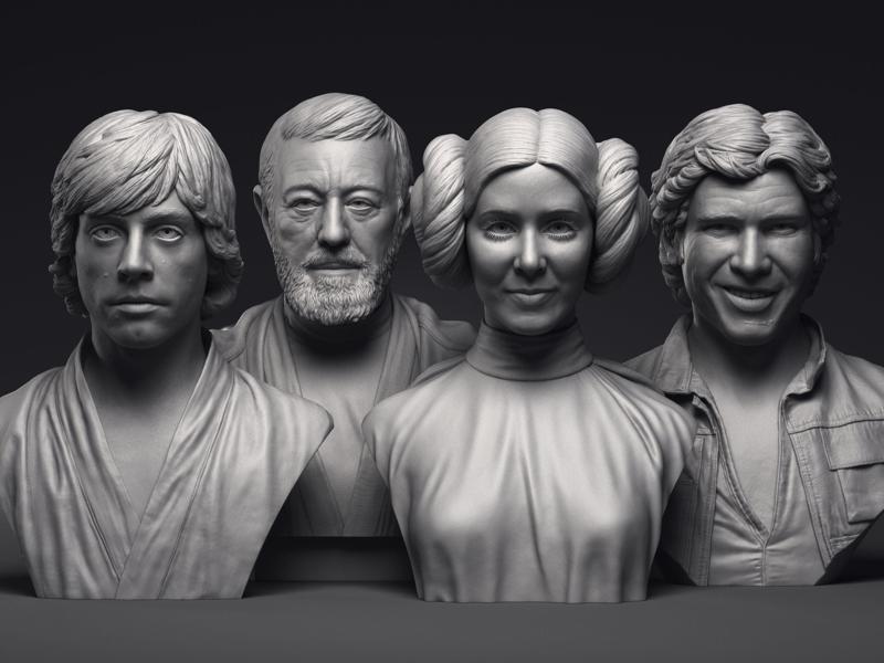 Leia Obi-Wan Han Solo and Luke 3d printable bust collection
