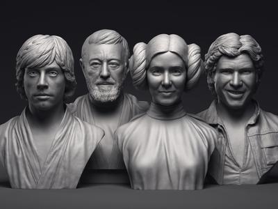 Leia Obi-Wan Han Solo and Luke 3d printable bust collection