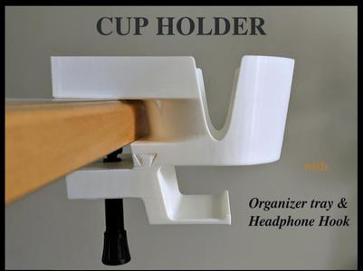 Cup Holder with Tray Organizer + Headphone Hook