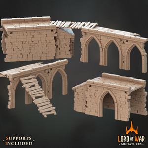 Stone Ruins stairs  wooden ladder Decors Bundle  Modular (Presupported)