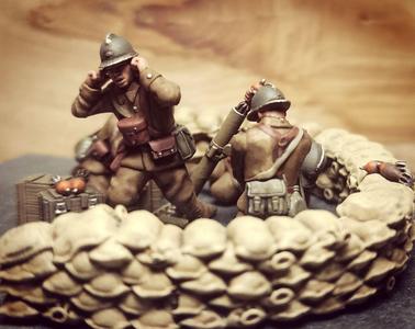 WW2 28mm (27/31 Brandt), 81mm french mortar, crew and sandbags