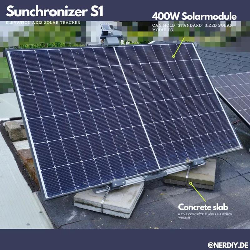 Sunchronizer S1 – 400W module solartracker for elevation axis by Nerdiy.de