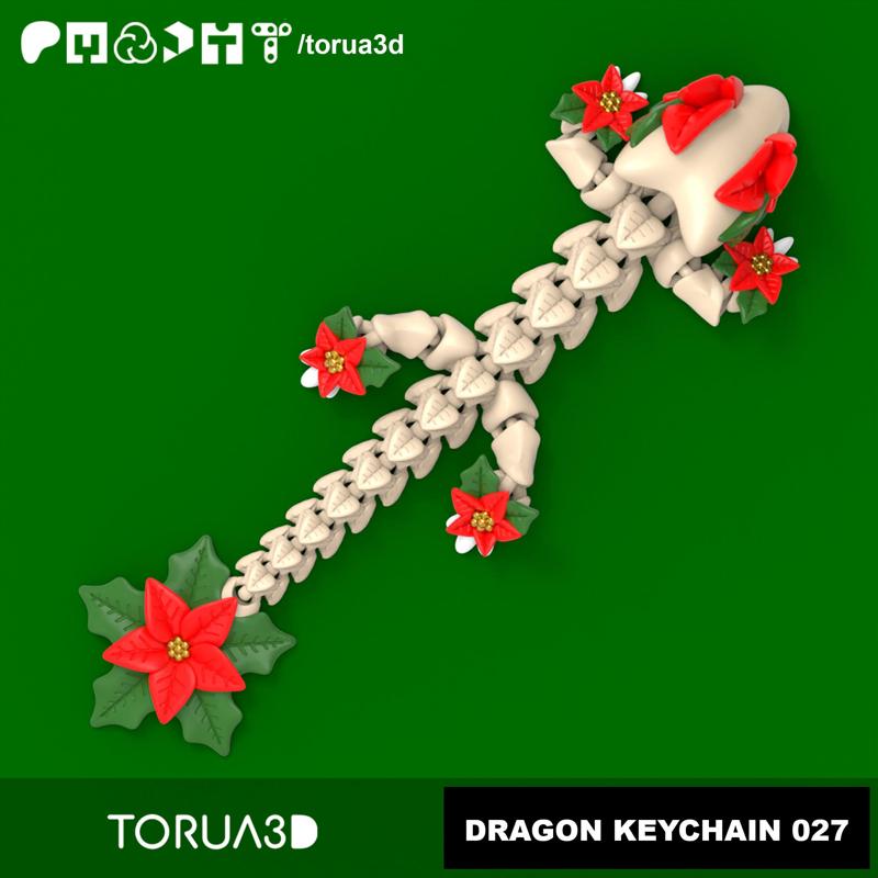Articulated Dragon Keychain 027 – Christmas decoration – Print in place – No Supports – STL