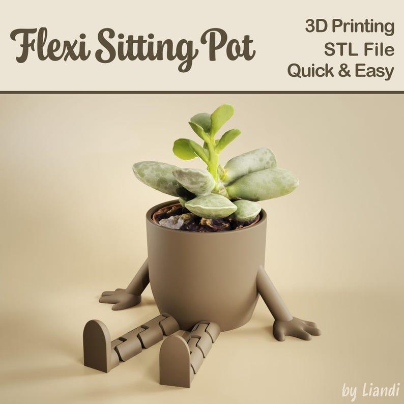Plant Pot STL with Flexible Legs - 3D Print File, Flexi Sitting Toy, Articulated, Digital Download for Commercial Use
