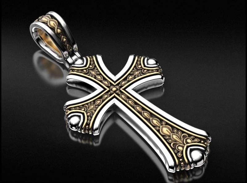 Vintage cross with two metals 758
