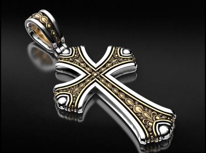 Vintage cross with two metals 758