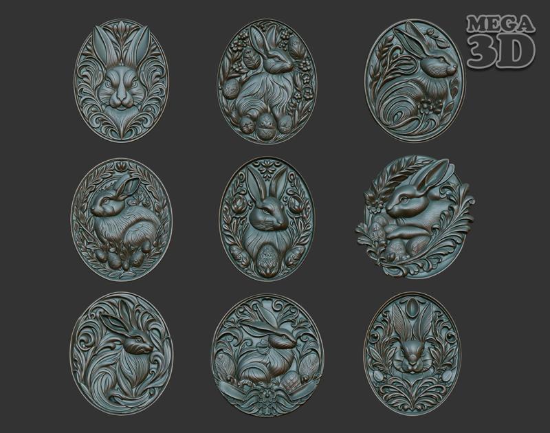 Easter Bunny basrelief Pack 240713 3D Model Collection