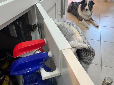 Towel holder with spray bottle storage