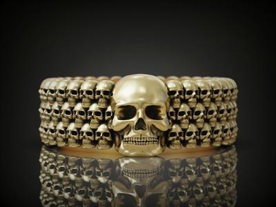 Ring skulls mens silver band biker