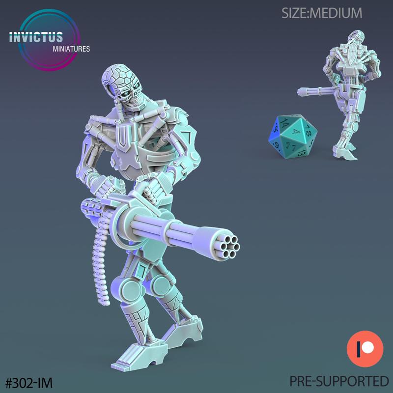 Future Robot Machinegun 600 / Cyborg Scout / Skeleton Soldier / Exoskelet Officer / Space War Construct / Steampunk Battle Robot / Invasion Army / Cyberpunk Droid / Sci-Fi Encounter