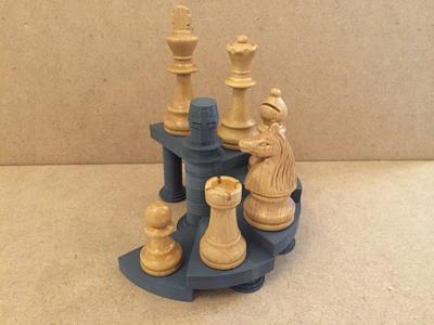 Spiral staircase display stand e.g. for chess sets