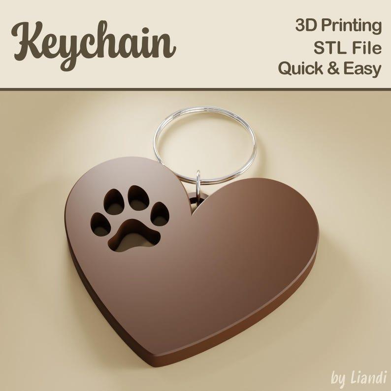Dog Paw Print Heart STL Keychain - 3D Print File, Dog Love Pawprint Keyring or Bag Charm, Digital Download for Commercial Use