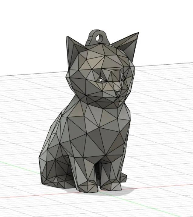 Cute Low Poly Cat – Keychain