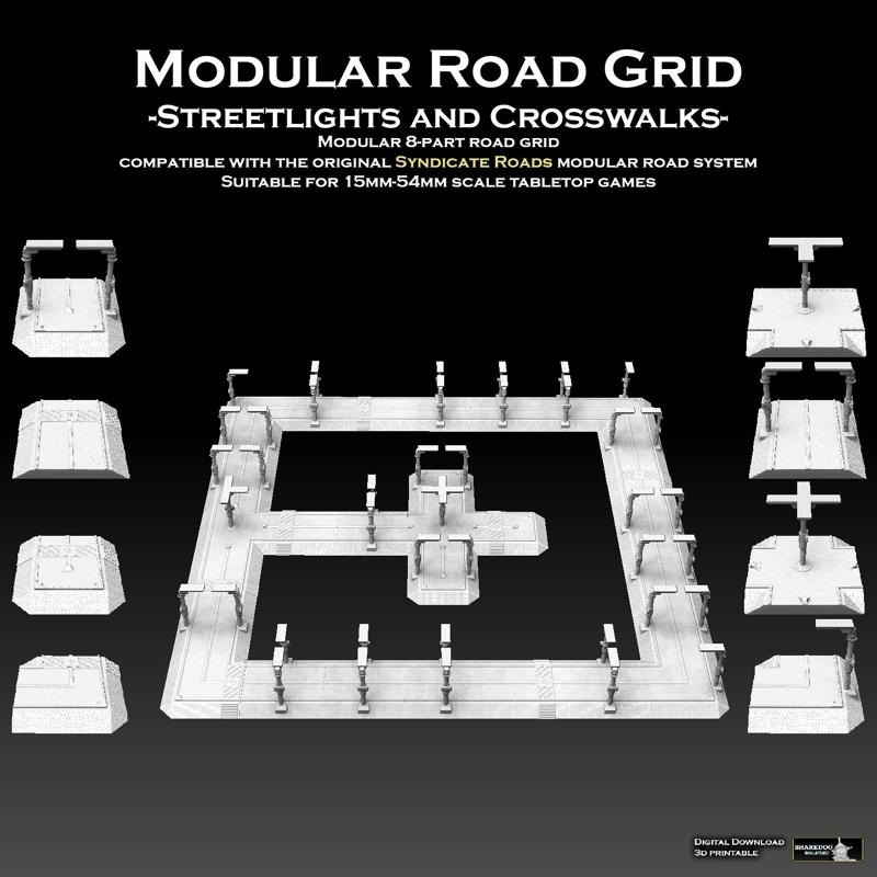 Modular Road Grid Streetlights And Crosswalks