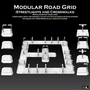Modular Road Grid Streetlights And Crosswalks